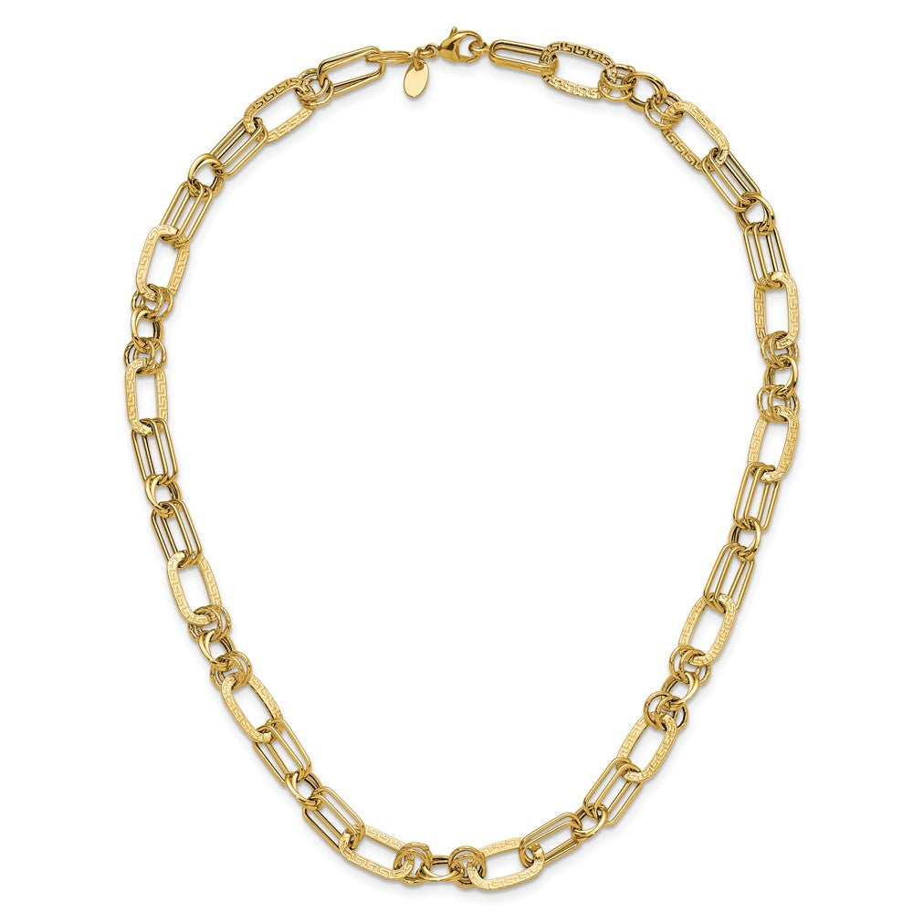 14K Yellow Gold Polished And Textured Fancy Greek Key Link Necklace