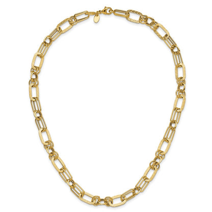 14K Yellow Gold Polished And Textured Fancy Greek Key Link Necklace