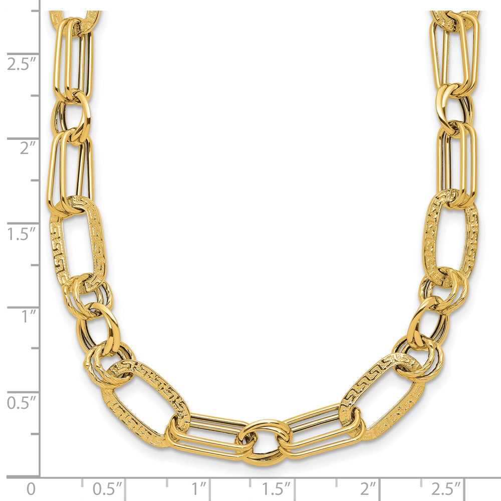 14K Yellow Gold Polished And Textured Fancy Greek Key Link Necklace