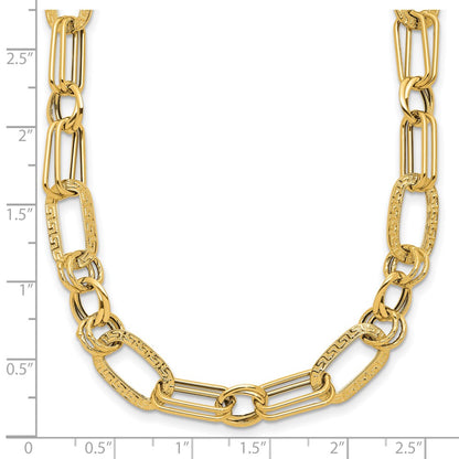 14K Yellow Gold Polished And Textured Fancy Greek Key Link Necklace