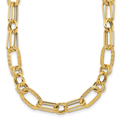 14K Yellow Gold Polished And Textured Fancy Greek Key Link Necklace
