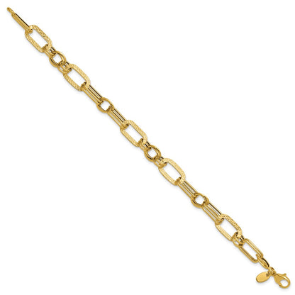14K Yellow Gold Polished And Textured Fancy Greek Key Link Bracelet