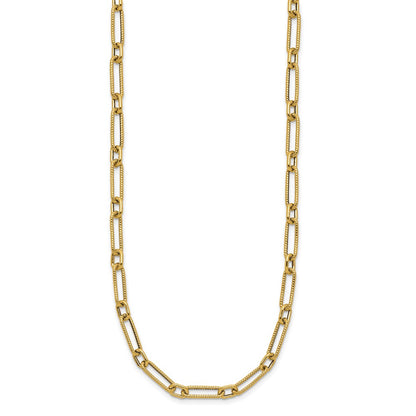 14K Yellow Gold Polished And Textured 4.2mm Fancy Link Necklace
