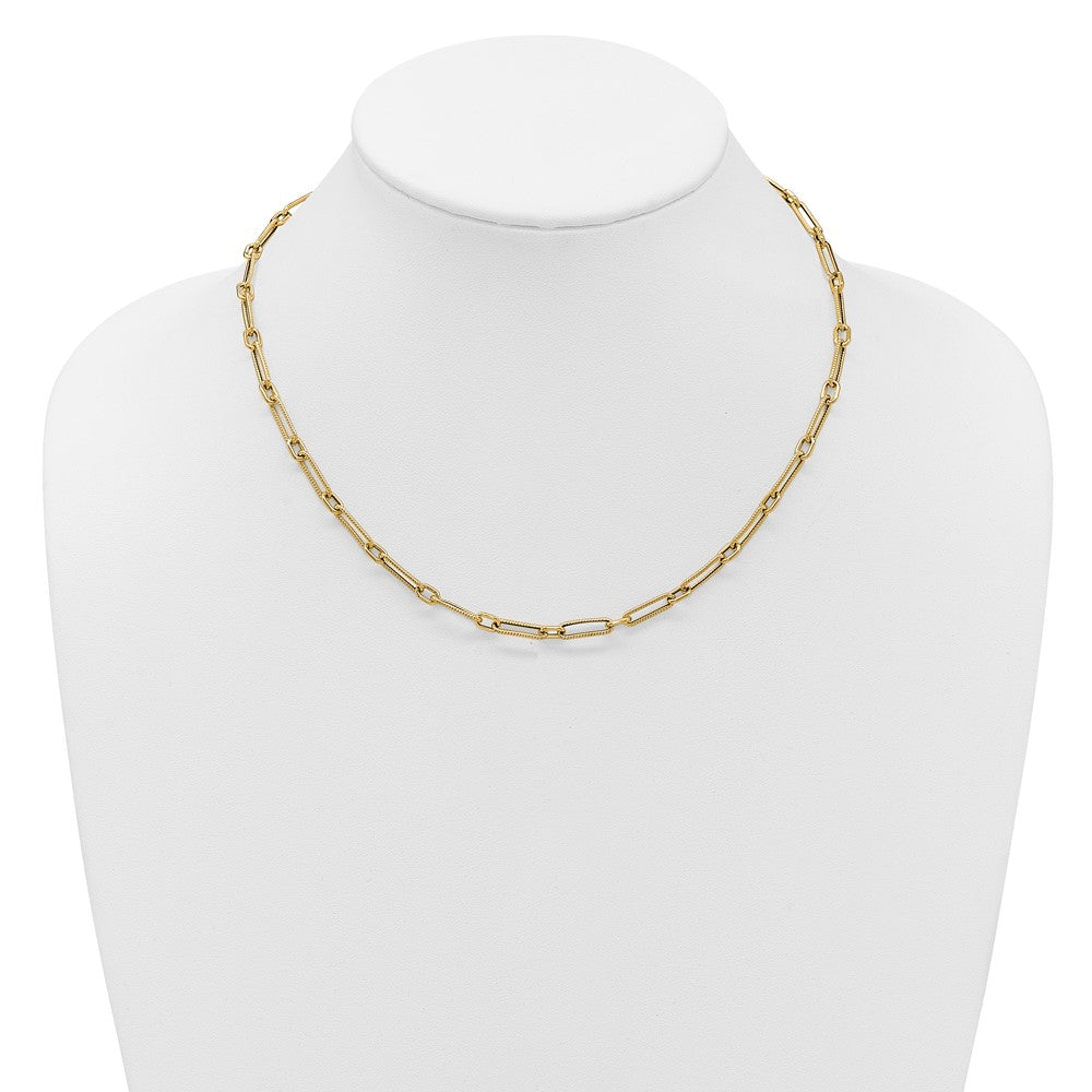 14K Yellow Gold Polished And Textured 4.2mm Fancy Link Necklace
