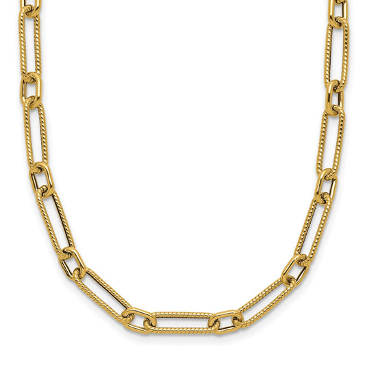 14K Yellow Gold Polished And Textured 4.2mm Fancy Link Necklace