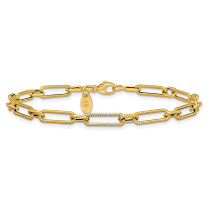 14K Yellow Gold Polished And Textured 4.2mm Fancy Link Bracelet