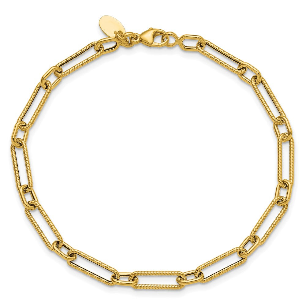 14K Yellow Gold Polished And Textured 4.2mm Fancy Link Bracelet