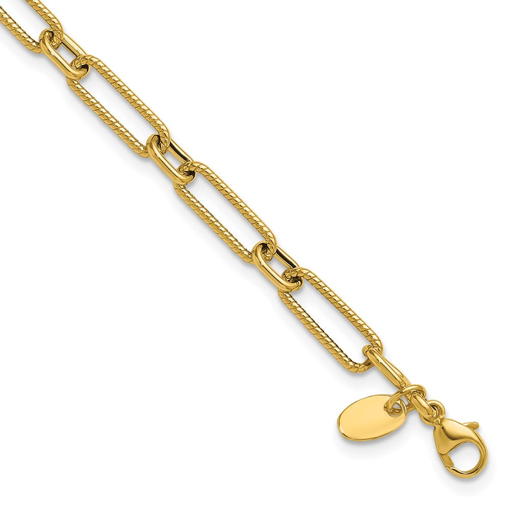 14K Yellow Gold Polished And Textured 4.2mm Fancy Link Bracelet