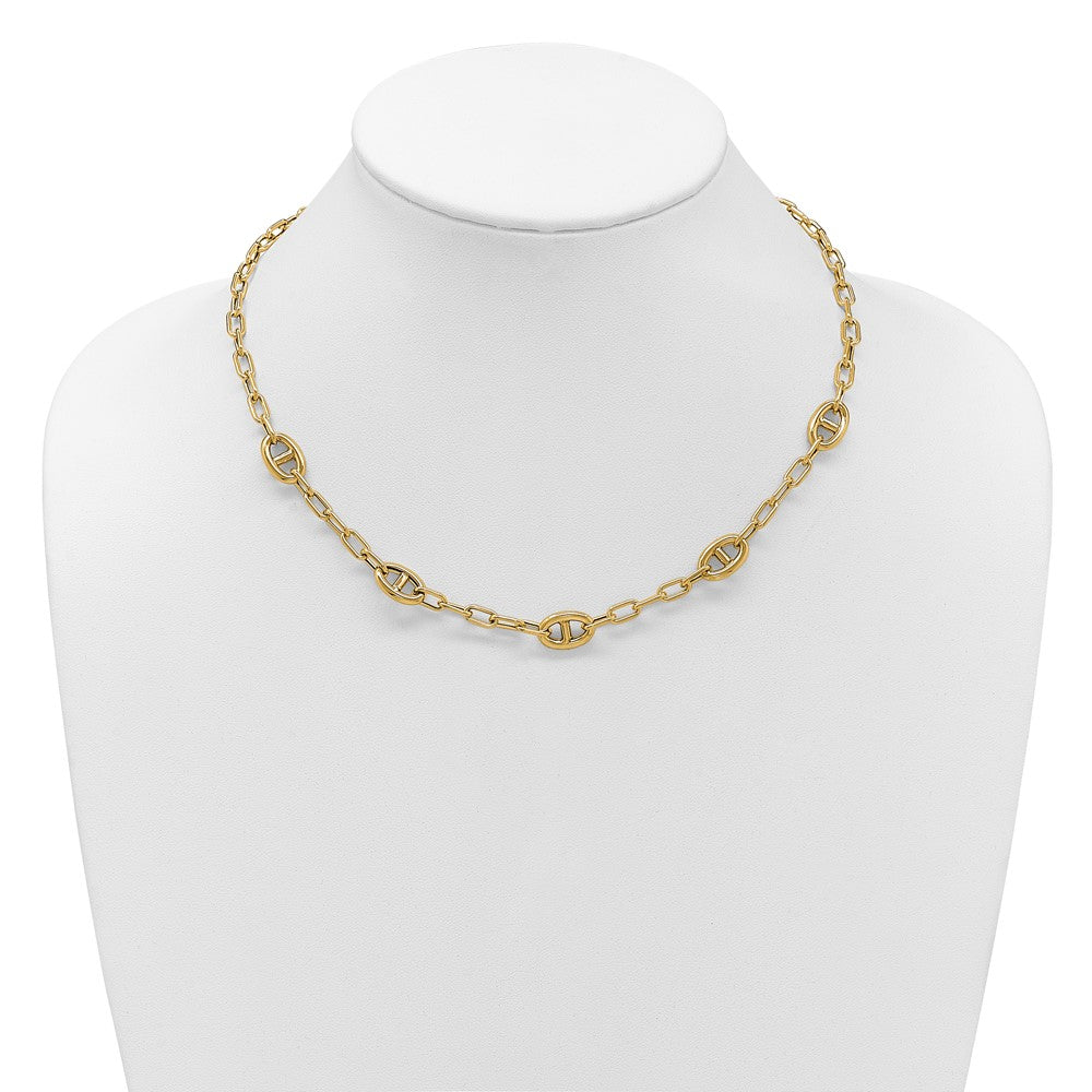 14K Yellow Gold Polished Fancy Anchor Link Necklace
