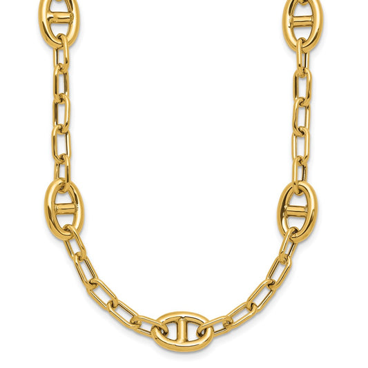 14K Yellow Gold Polished Fancy Anchor Link Necklace