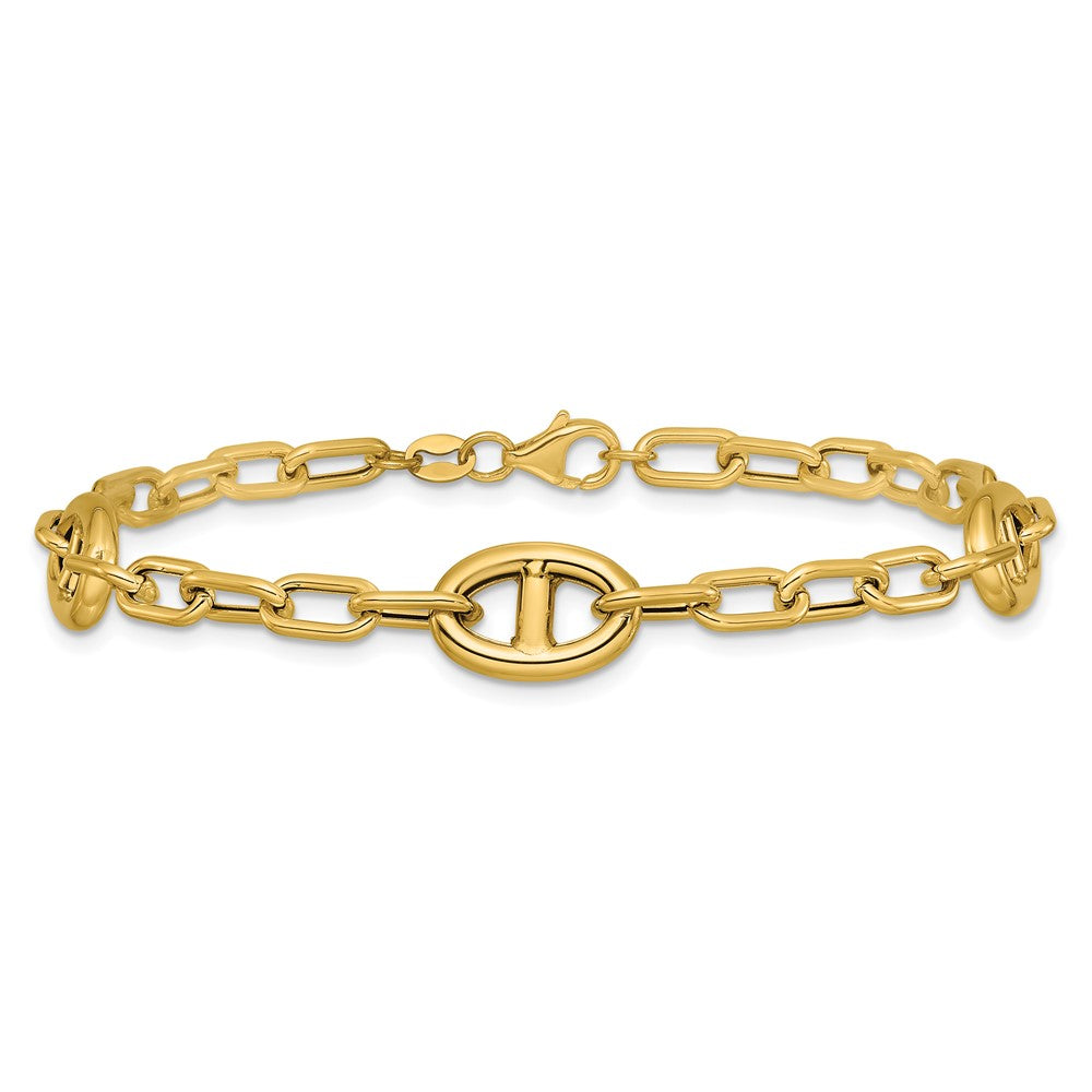 14K Yellow Gold Polished Fancy Anchor Link Bracelet