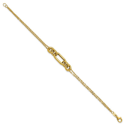 14K Yellow Gold Polished Fancy Two Strand Mixed Links Bracelet