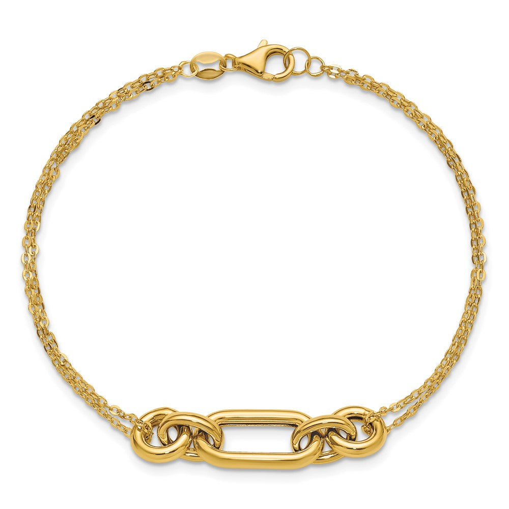 14K Yellow Gold Polished Fancy Two Strand Mixed Links Bracelet