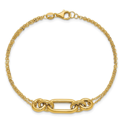 14K Yellow Gold Polished Fancy Two Strand Mixed Links Bracelet