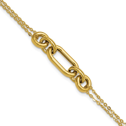 14K Yellow Gold Polished Fancy Two Strand Mixed Links Bracelet