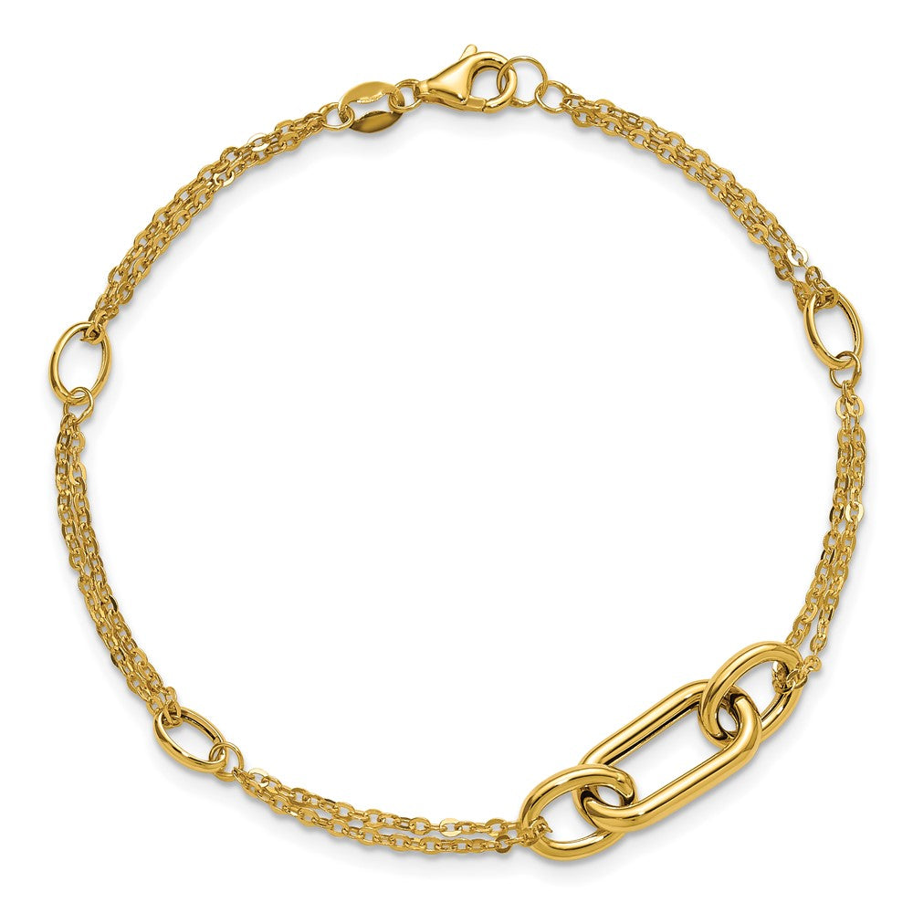 14K Yellow Gold Polished Fancy Two Strand Link Bracelet