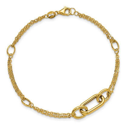 14K Yellow Gold Polished Fancy Two Strand Link Bracelet