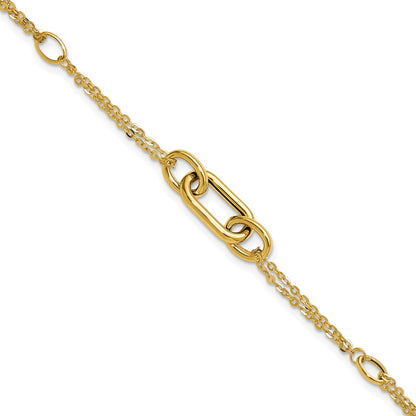 14K Yellow Gold Polished Fancy Two Strand Link Bracelet