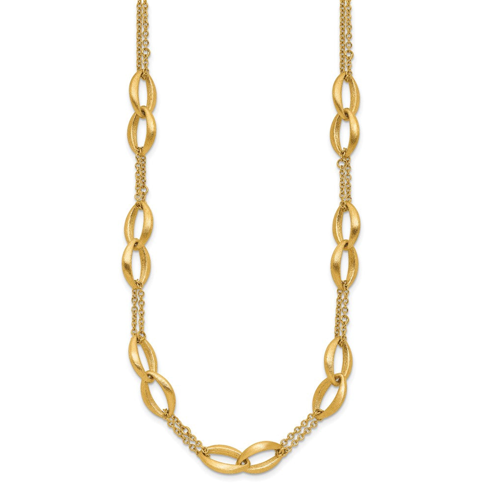 14K Yellow Gold Polished And Brushed 2 Strand Navette Link Necklace
