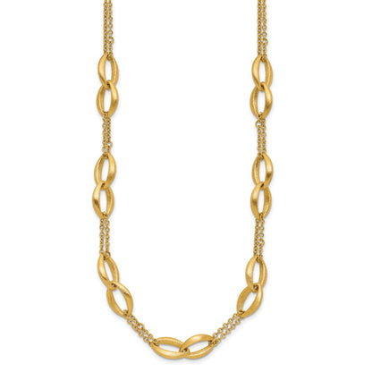 14K Yellow Gold Polished And Brushed 2 Strand Navette Link Necklace