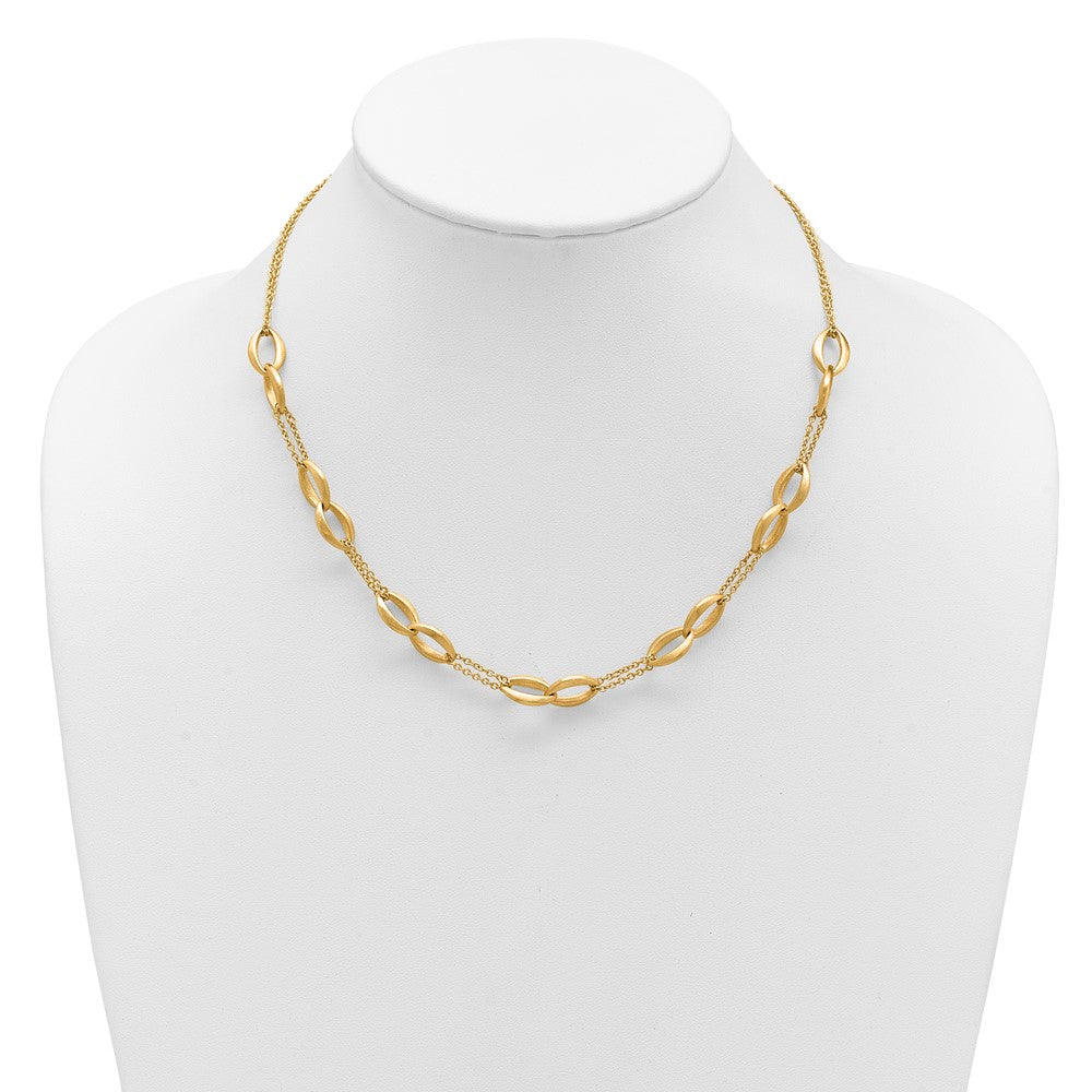 14K Yellow Gold Polished And Brushed 2 Strand Navette Link Necklace