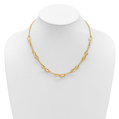 14K Yellow Gold Polished And Brushed 2 Strand Navette Link Necklace