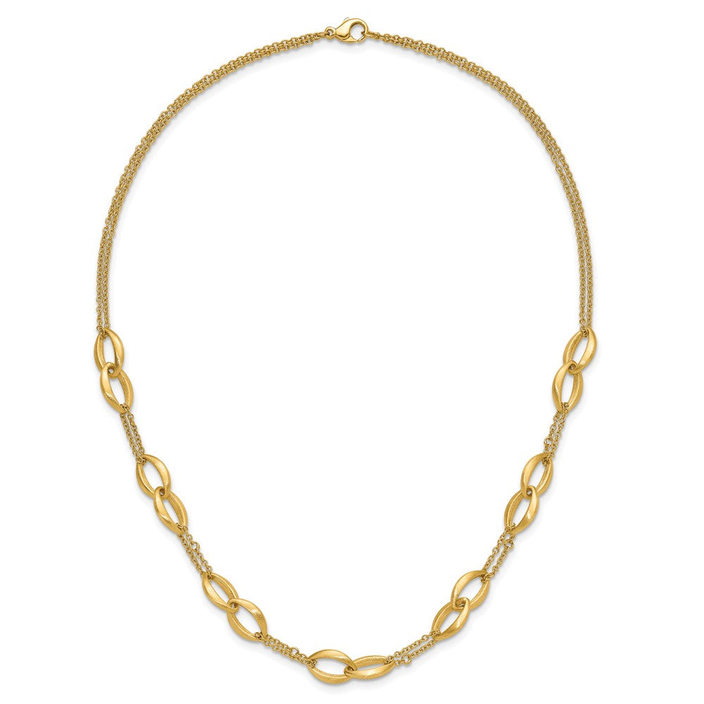 14K Yellow Gold Polished And Brushed 2 Strand Navette Link Necklace