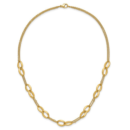 14K Yellow Gold Polished And Brushed 2 Strand Navette Link Necklace