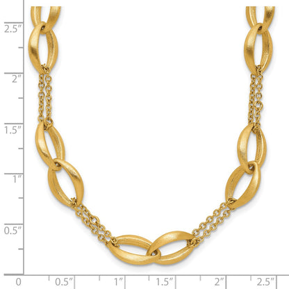 14K Yellow Gold Polished And Brushed 2 Strand Navette Link Necklace