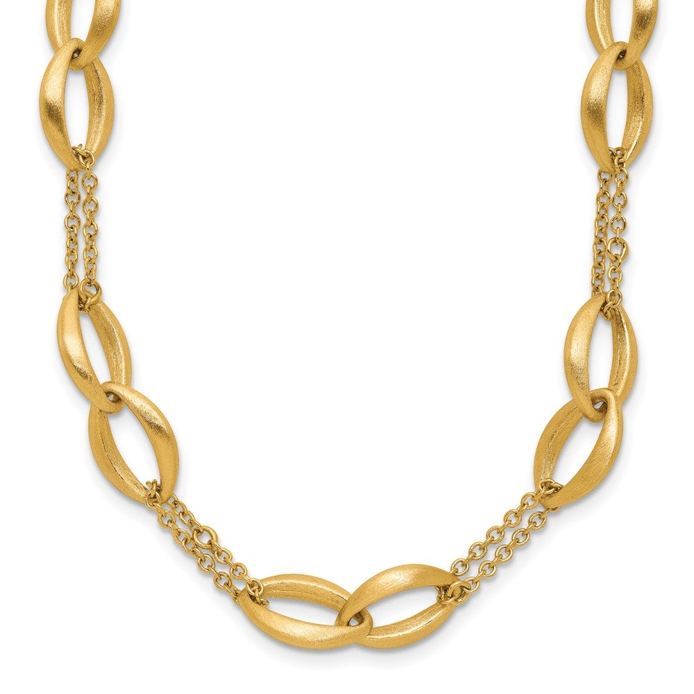 14K Yellow Gold Polished And Brushed 2 Strand Navette Link Necklace