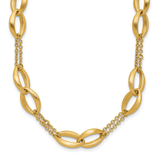 14K Yellow Gold Polished And Brushed 2 Strand Navette Link Necklace