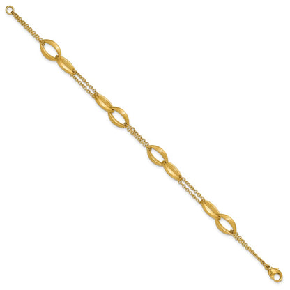 14K Yellow Gold Polished And Brushed 2 Strand Navette Link Bracelet