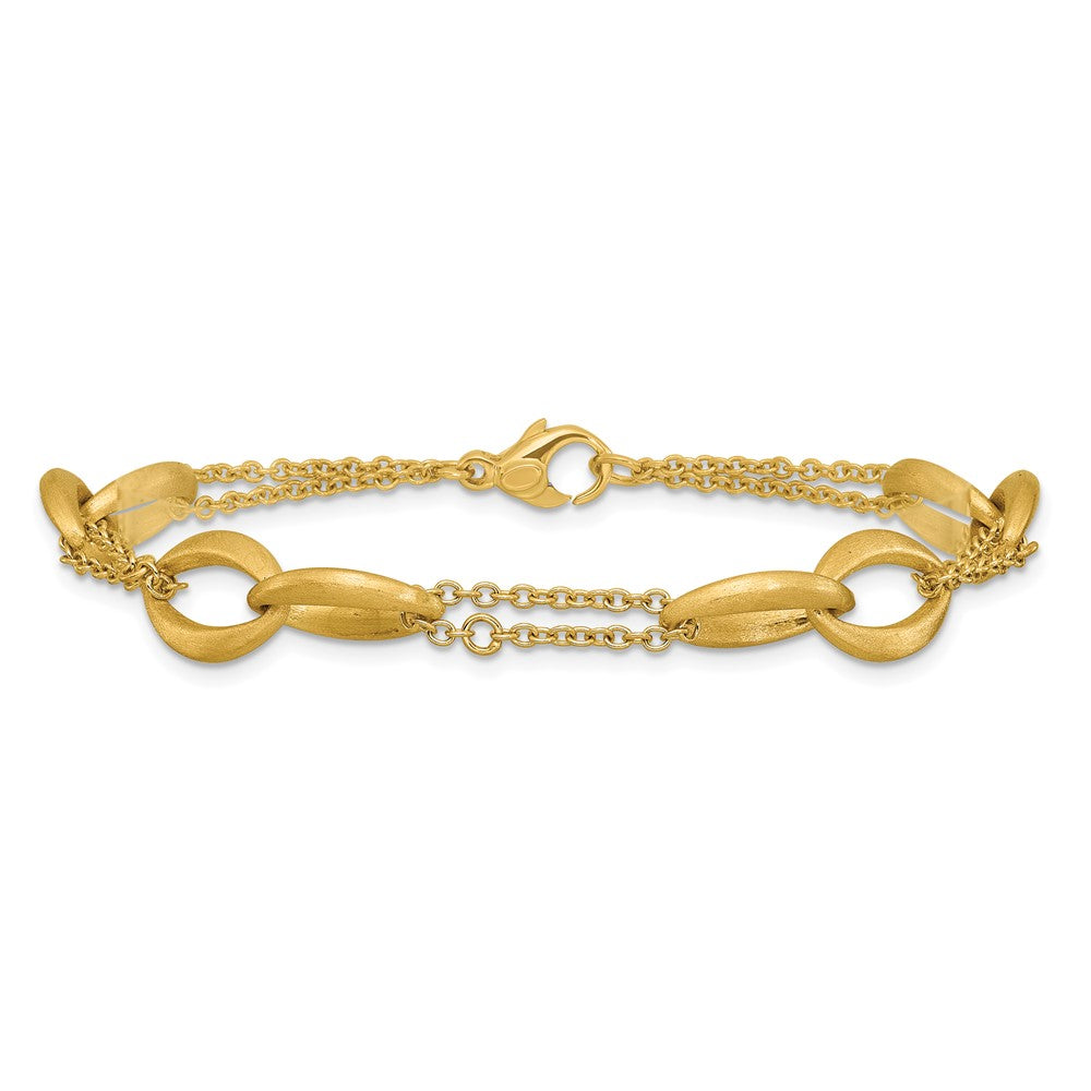 14K Yellow Gold Polished And Brushed 2 Strand Navette Link Bracelet
