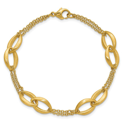 14K Yellow Gold Polished And Brushed 2 Strand Navette Link Bracelet