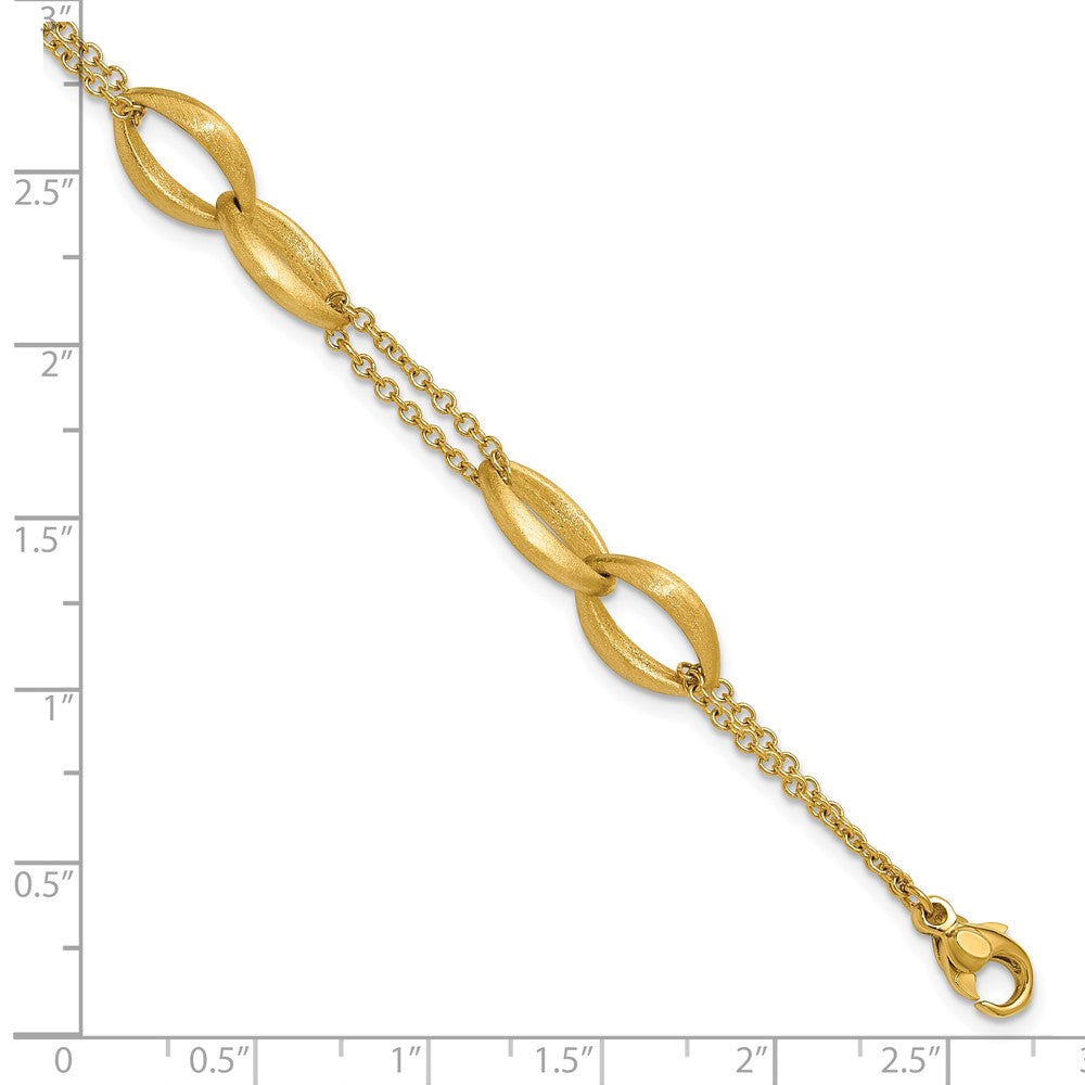 14K Yellow Gold Polished And Brushed 2 Strand Navette Link Bracelet