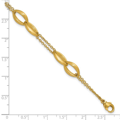 14K Yellow Gold Polished And Brushed 2 Strand Navette Link Bracelet