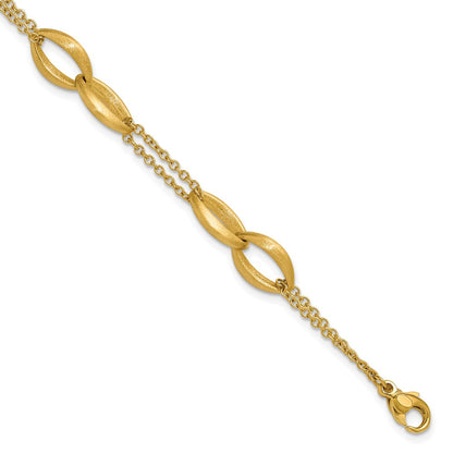 14K Yellow Gold Polished And Brushed 2 Strand Navette Link Bracelet