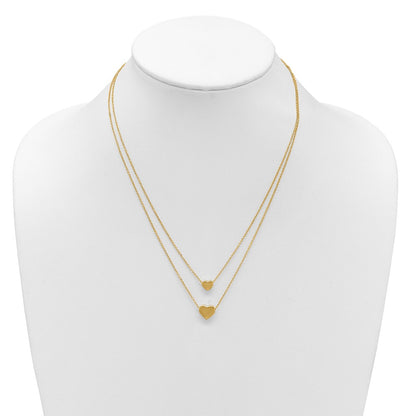 14K Yellow Gold Polished Two Strand Hearts With 1 Inch Ext. Necklace