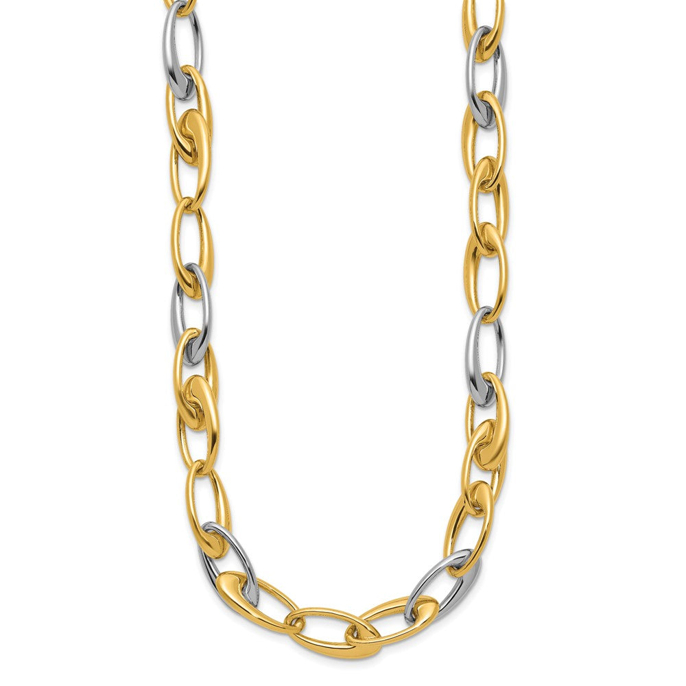14K Two Tone Polished Tapered Oval Link Necklace