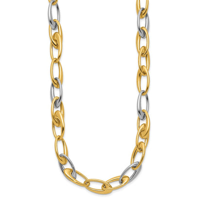 14K Two Tone Polished Tapered Oval Link Necklace