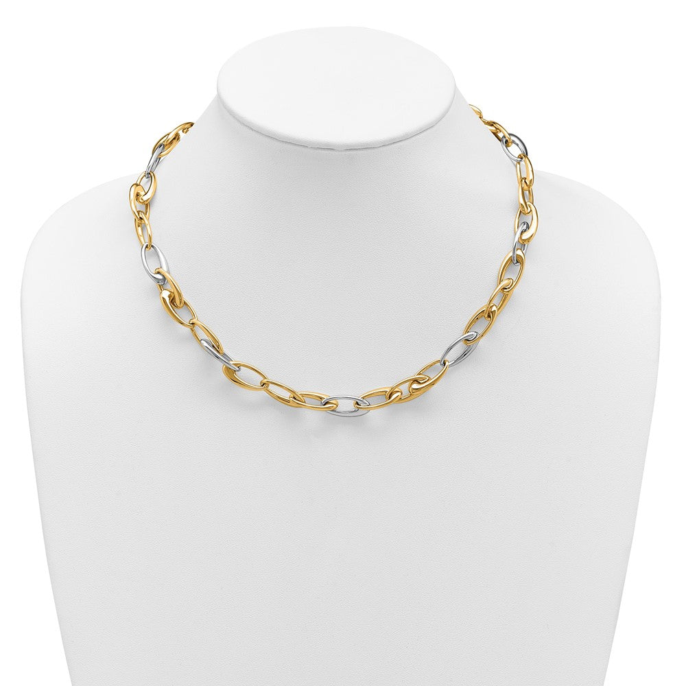 14K Two Tone Polished Tapered Oval Link Necklace