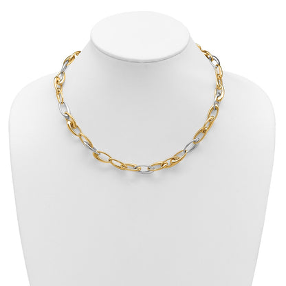 14K Two Tone Polished Tapered Oval Link Necklace