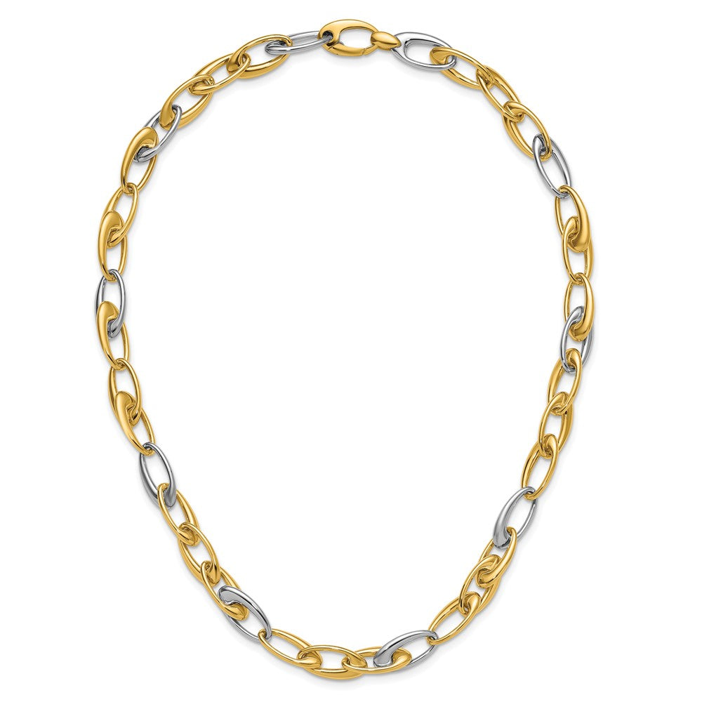 14K Two Tone Polished Tapered Oval Link Necklace