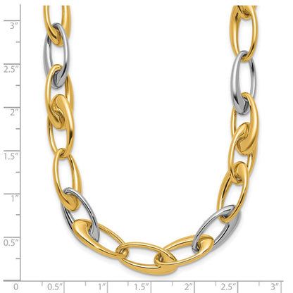 14K Two Tone Polished Tapered Oval Link Necklace