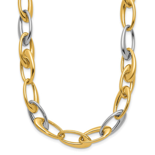 14K Two Tone Polished Tapered Oval Link Necklace