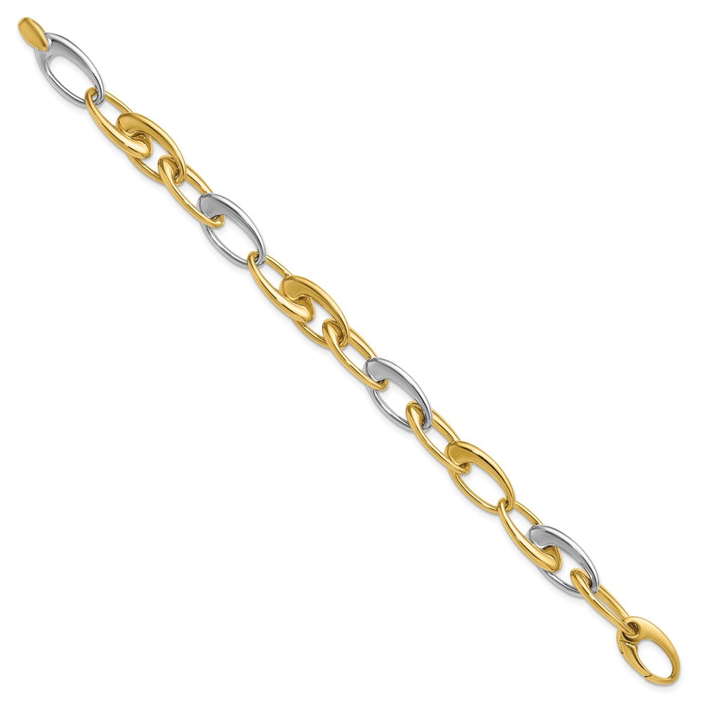 14K Two Tone Polished Tapered Oval Link Bracelet