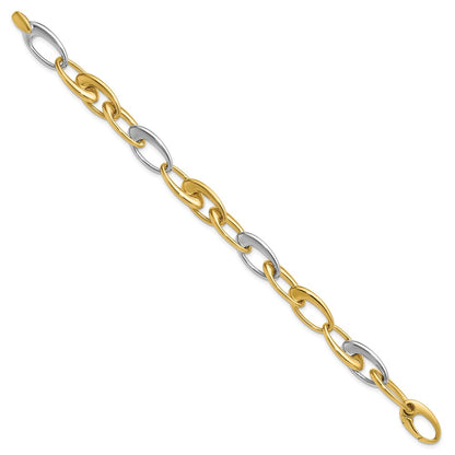 14K Two Tone Polished Tapered Oval Link Bracelet