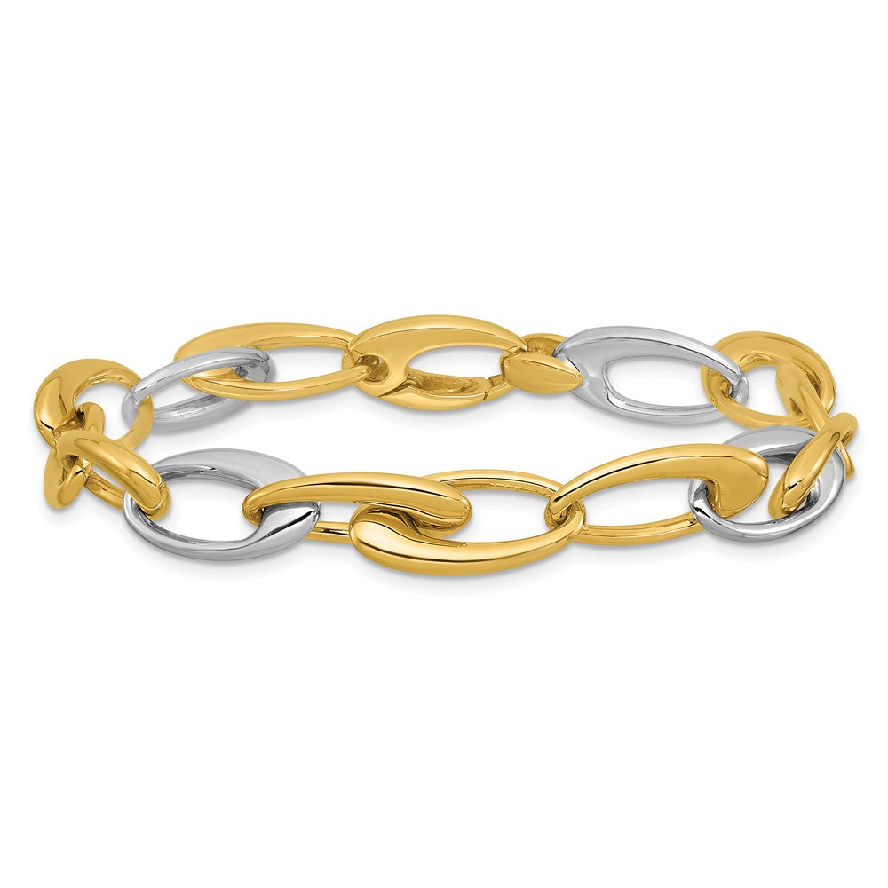 14K Two Tone Polished Tapered Oval Link Bracelet
