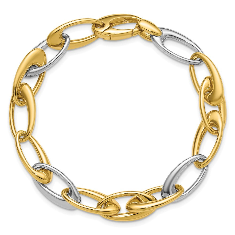 14K Two Tone Polished Tapered Oval Link Bracelet