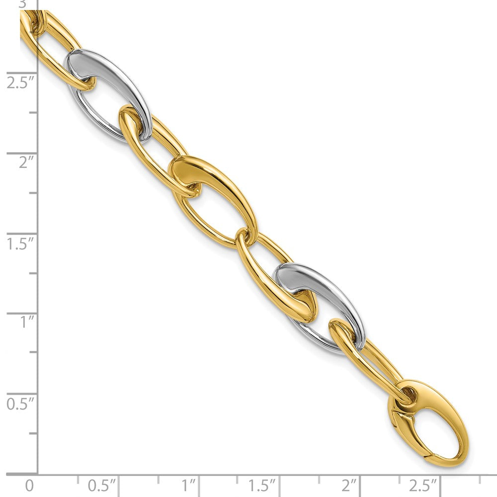 14K Two Tone Polished Tapered Oval Link Bracelet